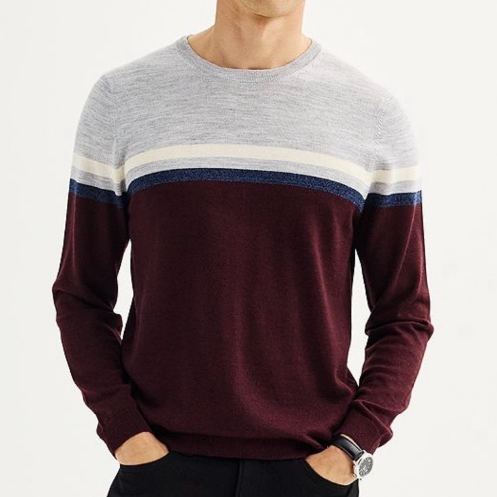 Apt. 9 Seriously Soft Merino Wool Colorblock Crewneck Sweater - Gray/Burgandy​